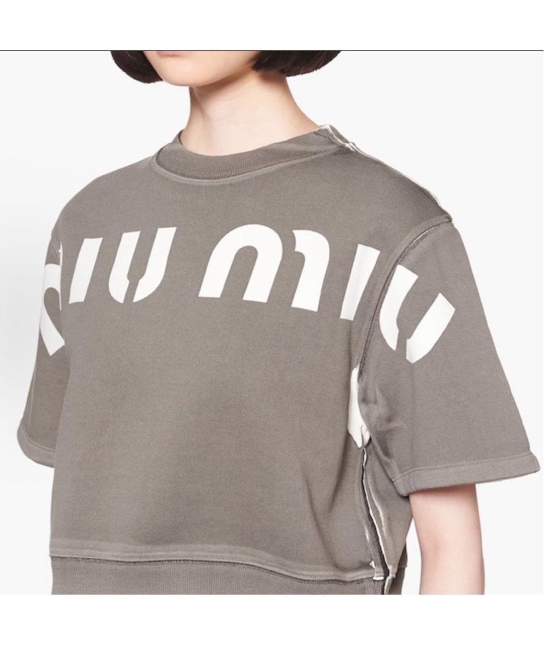 MIU MIU Серая хлопковая футболка, фото 5