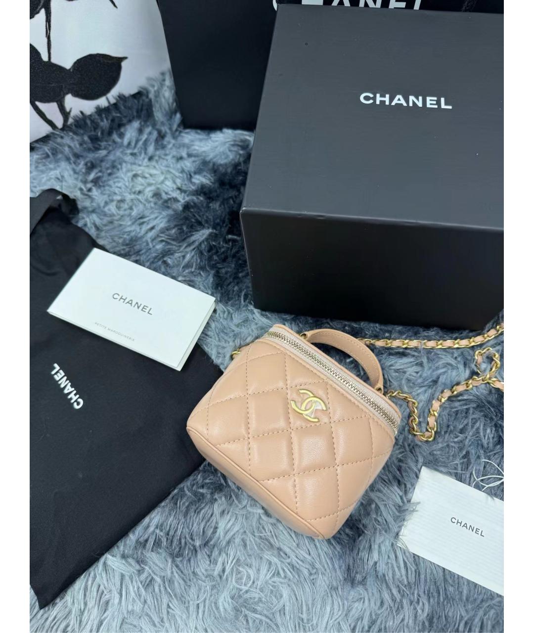 CHANEL Бежевая кожаная сумка через плечо, фото 7