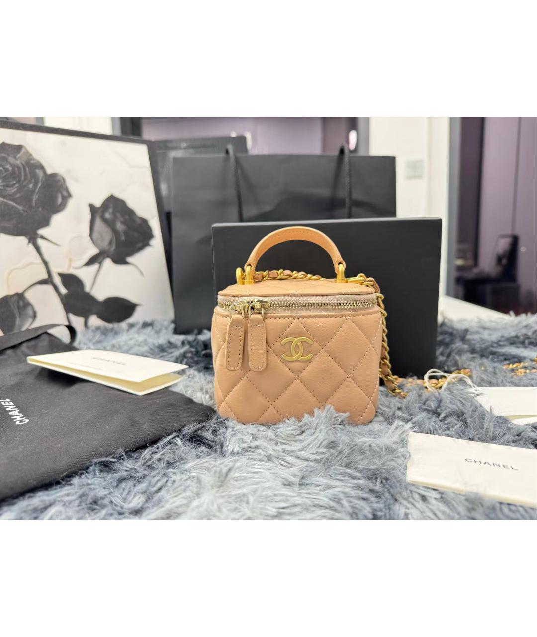 CHANEL Бежевая кожаная сумка через плечо, фото 2