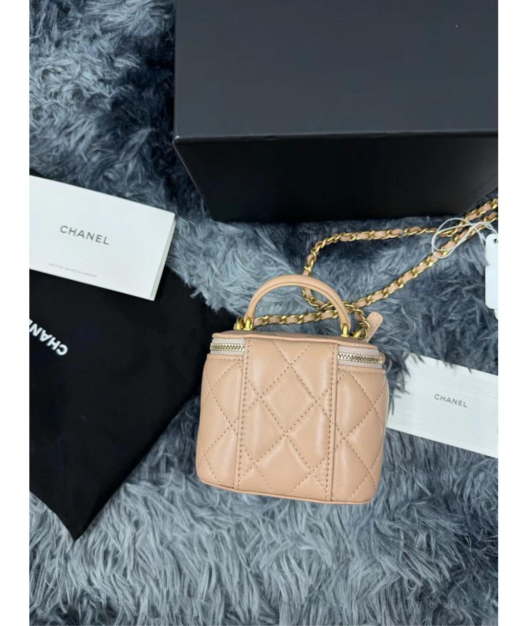 CHANEL Бежевая кожаная сумка через плечо, фото 4