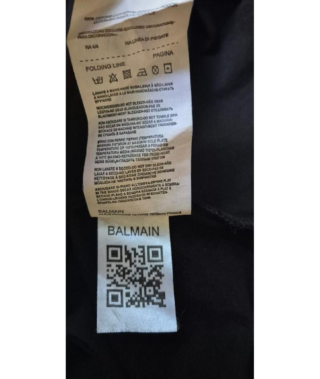 BALMAIN Черная хлопко-эластановая футболка, фото 4