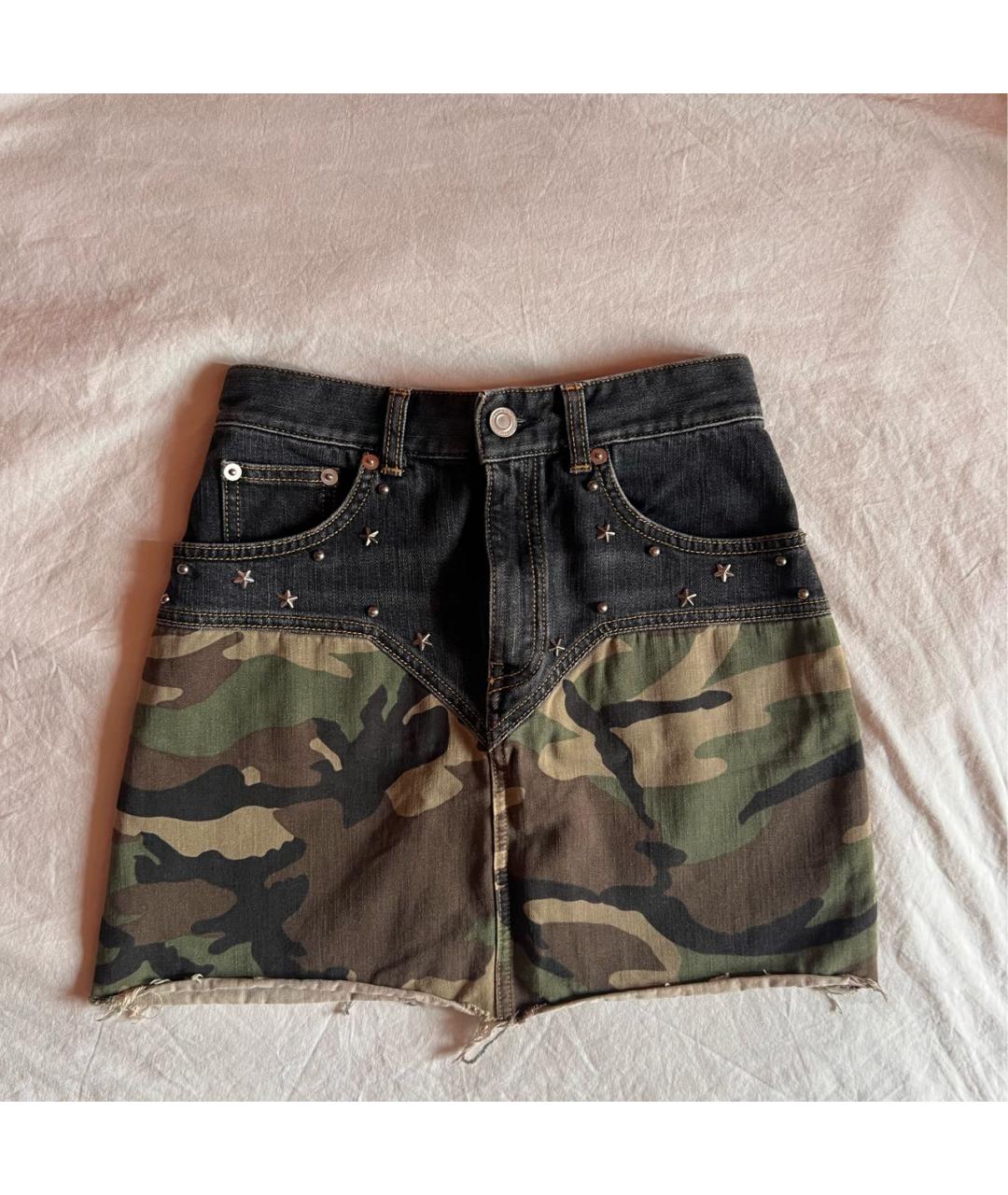 SAINT LAURENT Хаки деним юбка мини, фото 6
