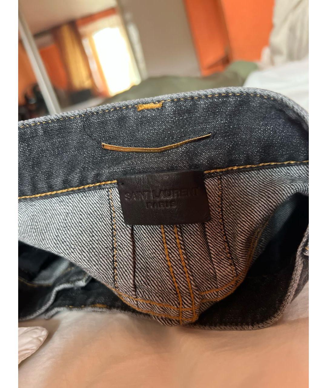 SAINT LAURENT Хаки деним юбка мини, фото 3