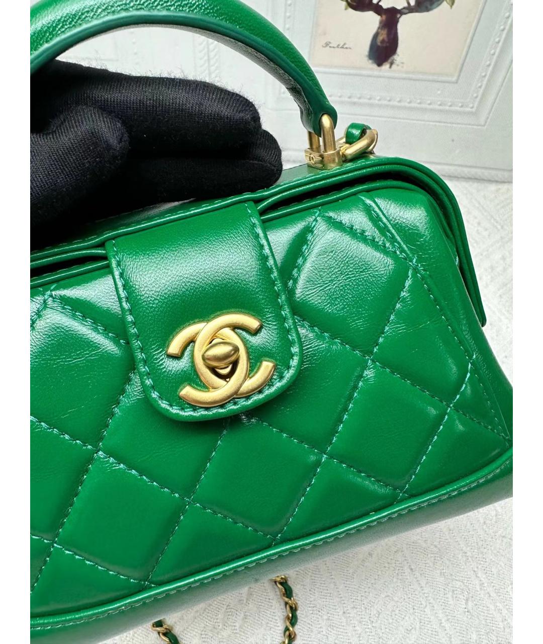 CHANEL Зеленая кожаная сумка через плечо, фото 8