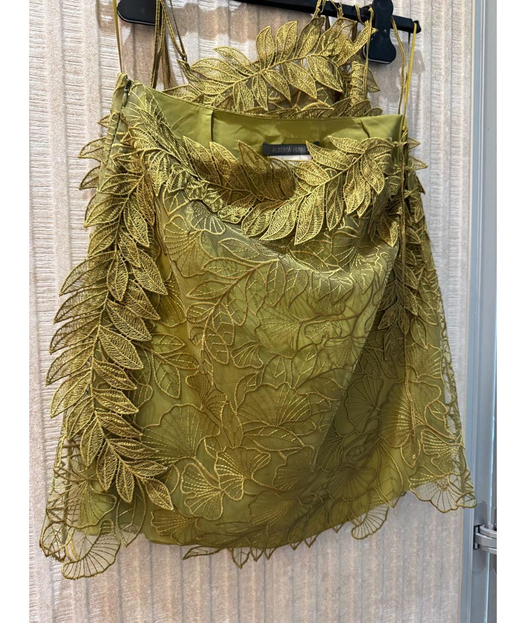 ALBERTA FERRETTI Зеленая кружевная юбка мини, фото 2