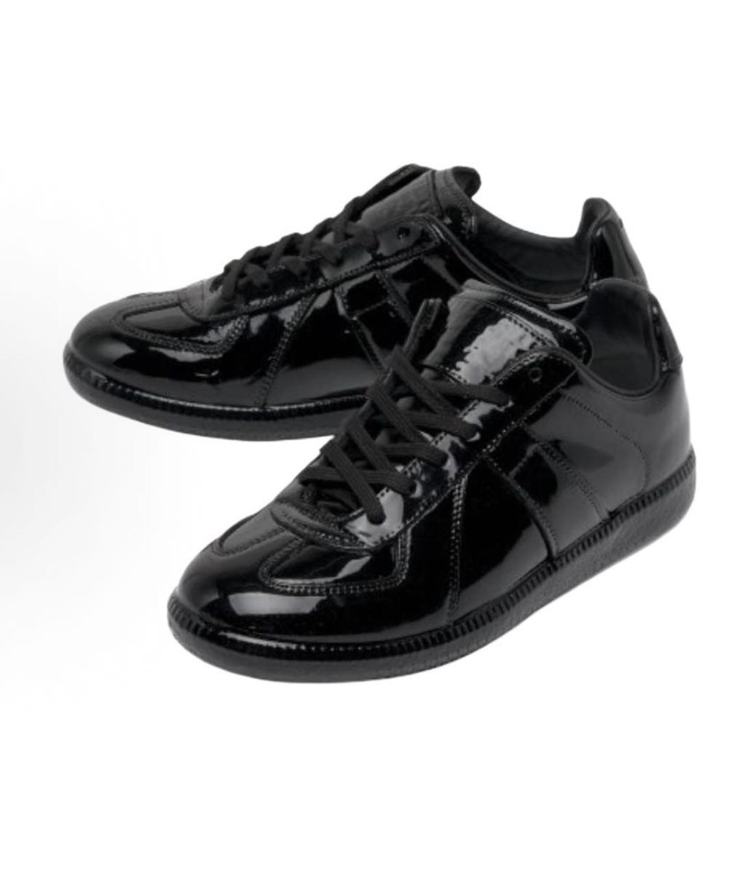 MAISON MARGIELA Черные кроссовки из лакированной кожи, фото 4