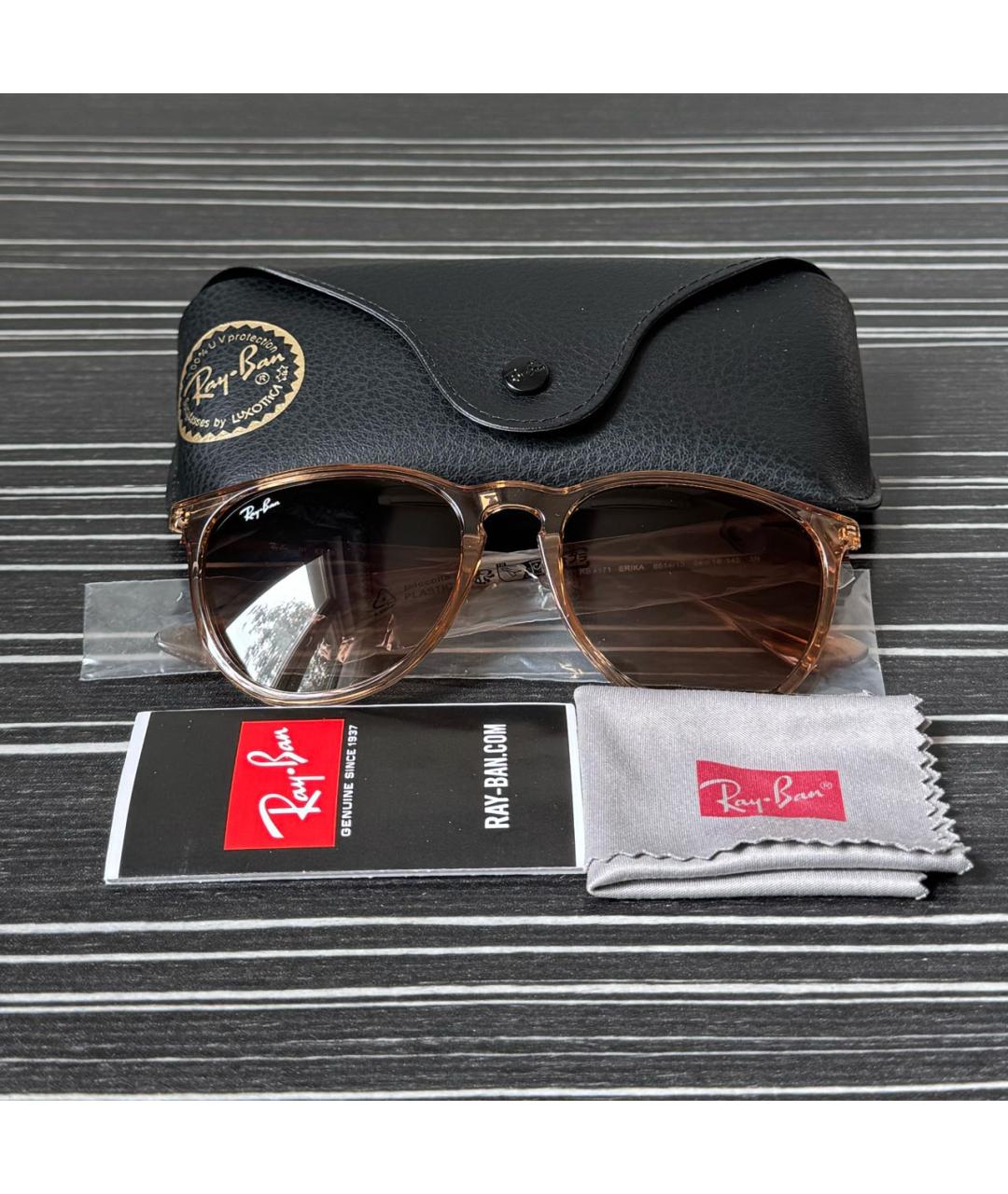 RAY BAN Коричневые пластиковые солнцезащитные очки, фото 5