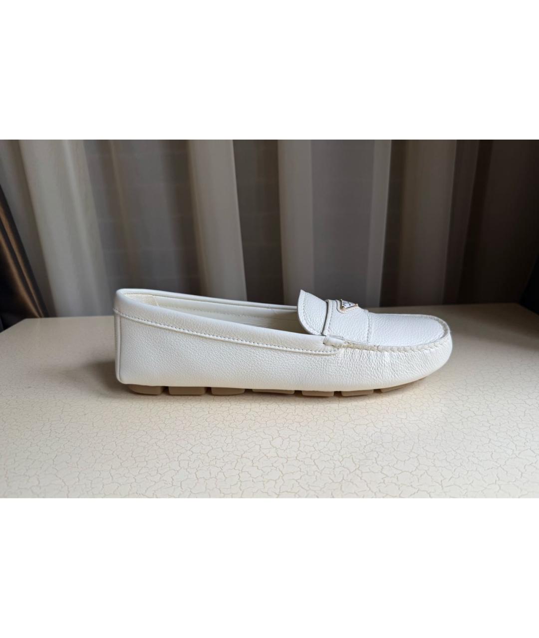 PRADA Белые кожаные мокасины, фото 7