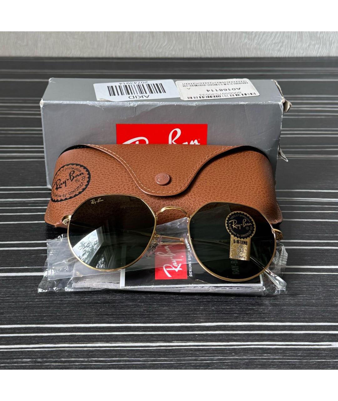 RAY BAN Золотые металлические солнцезащитные очки, фото 4