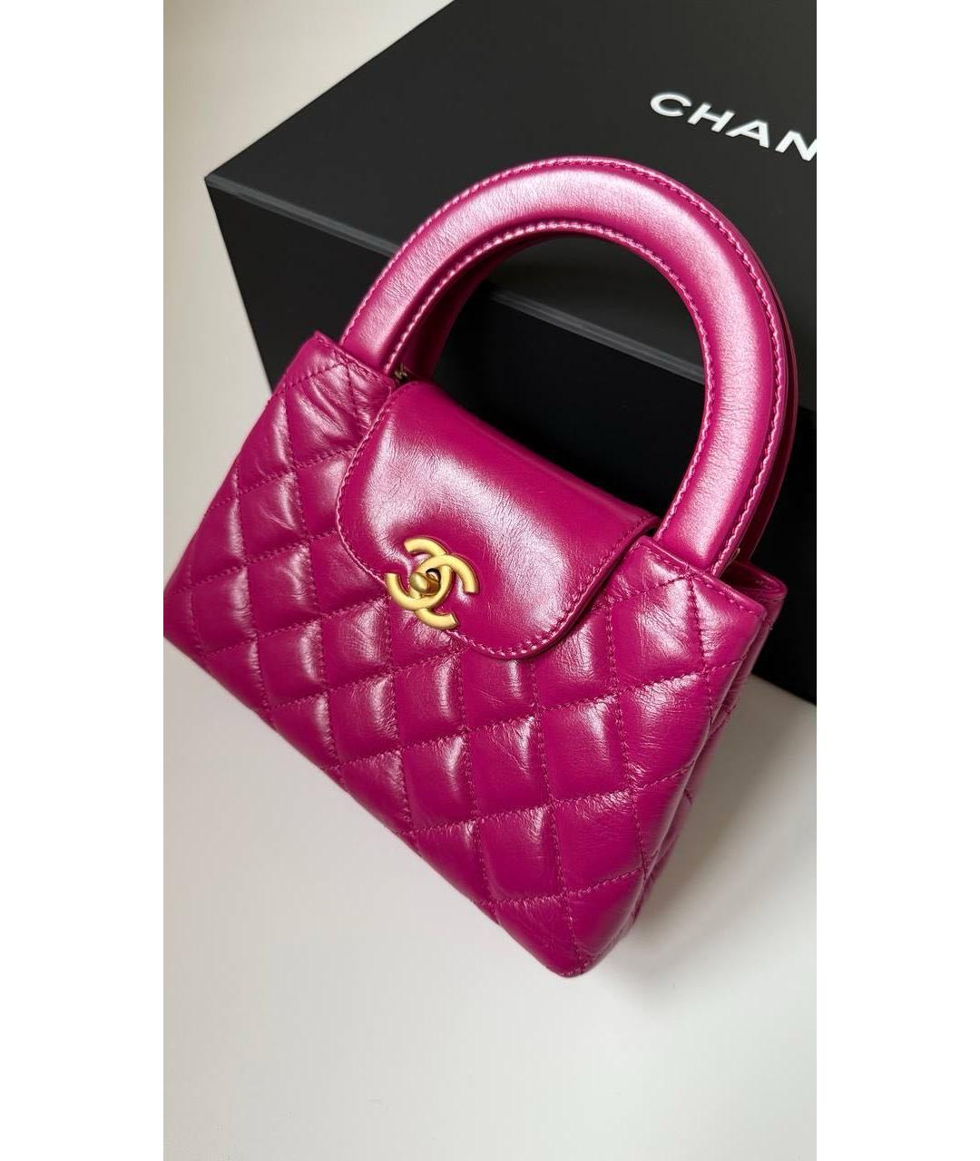 CHANEL Фуксия кожаная сумка с короткими ручками, фото 4