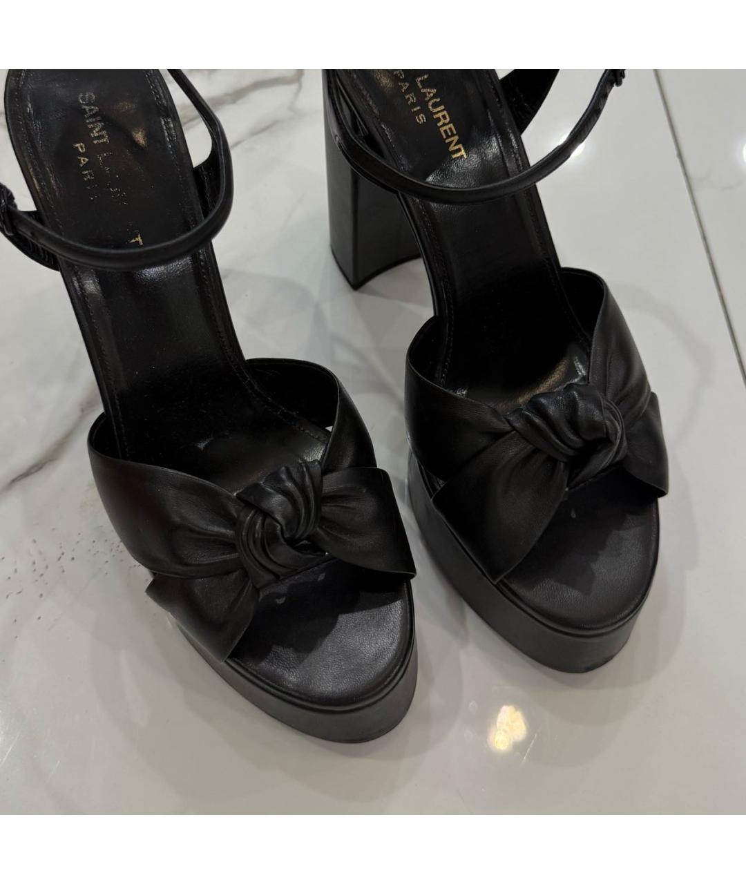 SAINT LAURENT Черные кожаные босоножки, фото 4