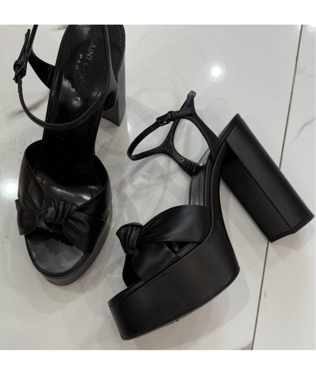 SAINT LAURENT Черные кожаные босоножки, фото 3