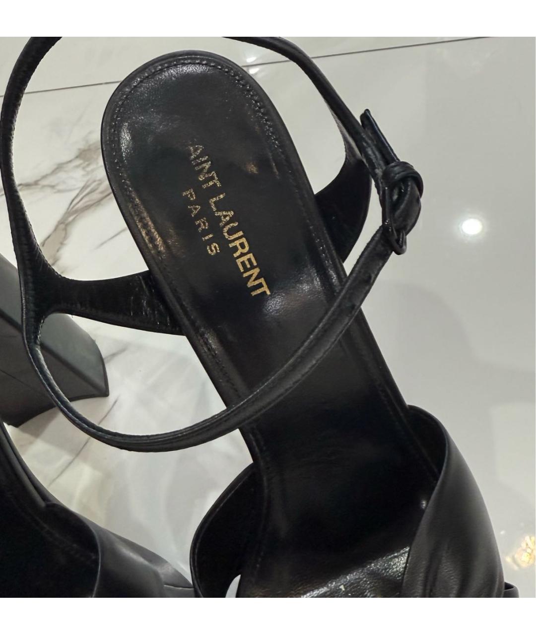 SAINT LAURENT Черные кожаные босоножки, фото 8