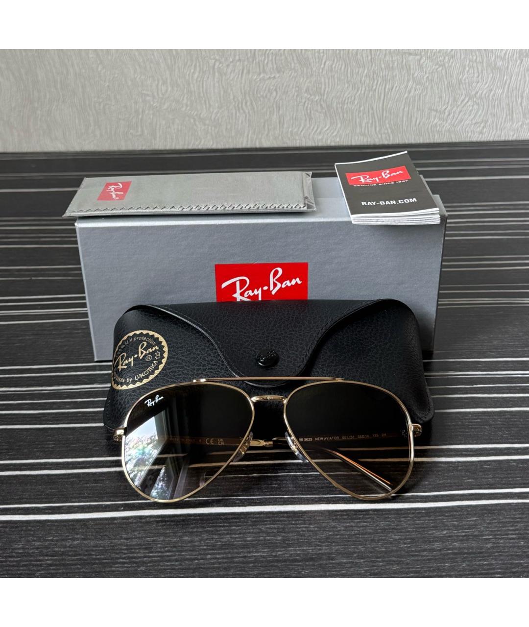 RAY BAN Золотые металлические солнцезащитные очки, фото 4