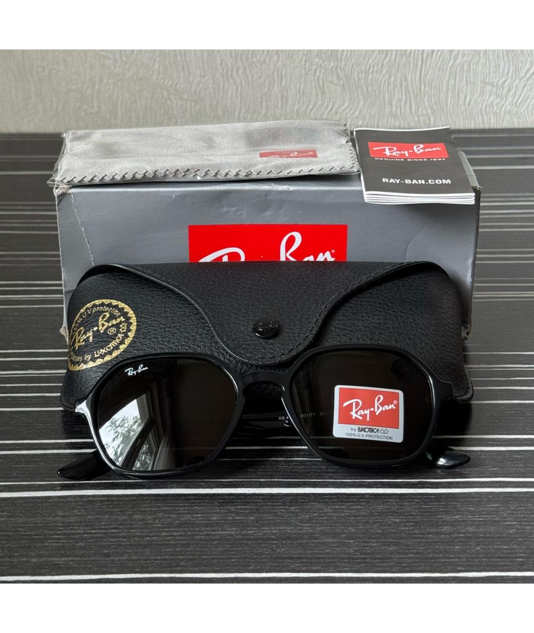 RAY BAN Черные пластиковые солнцезащитные очки, фото 4