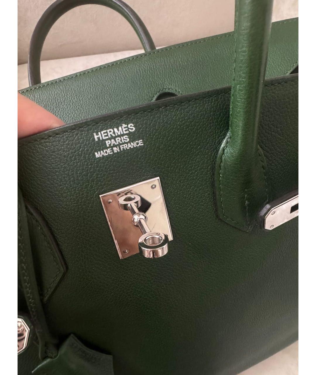 HERMES Зеленая кожаная сумка с короткими ручками, фото 6