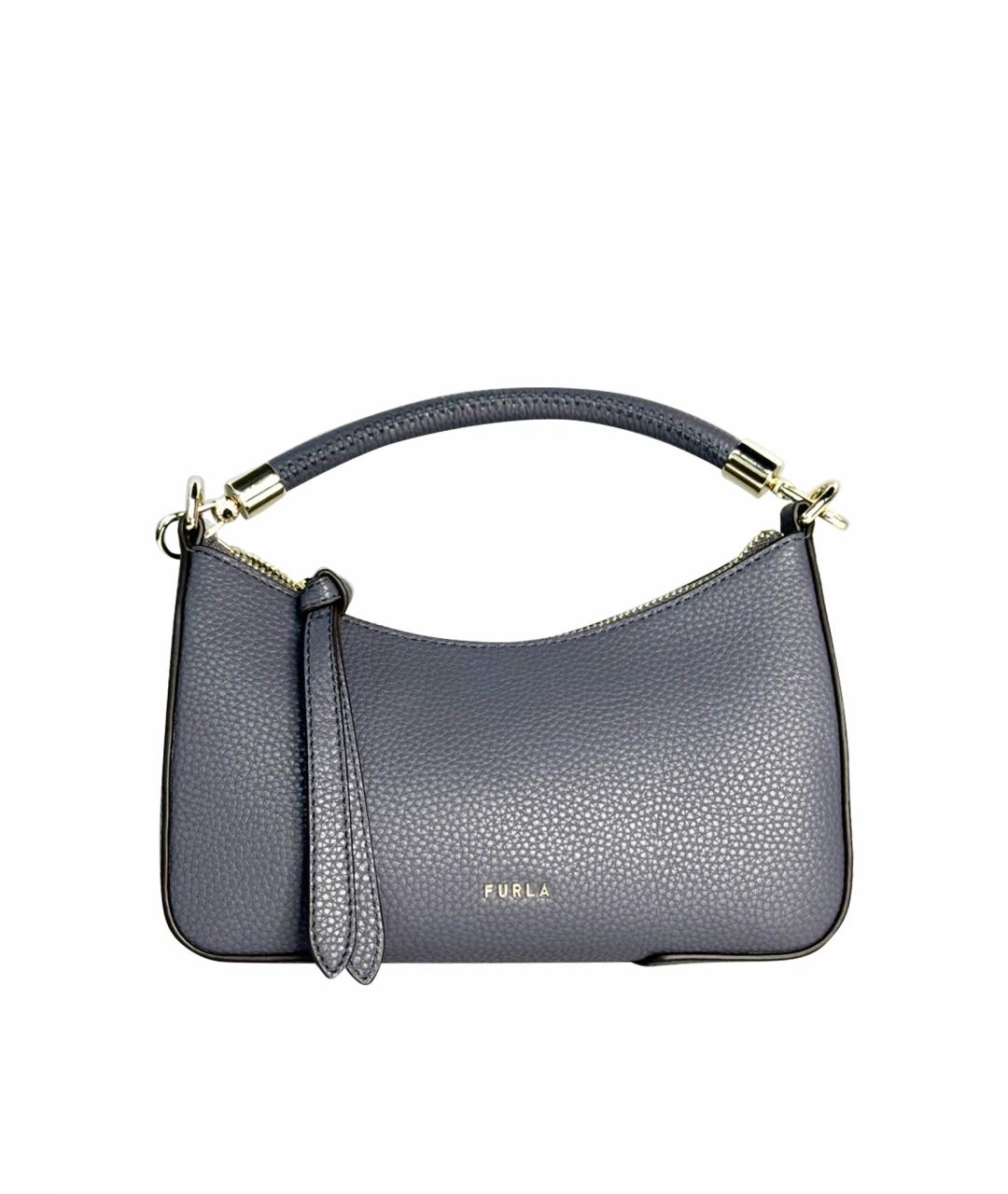 FURLA Темно-синяя кожаная сумка с короткими ручками, фото 1