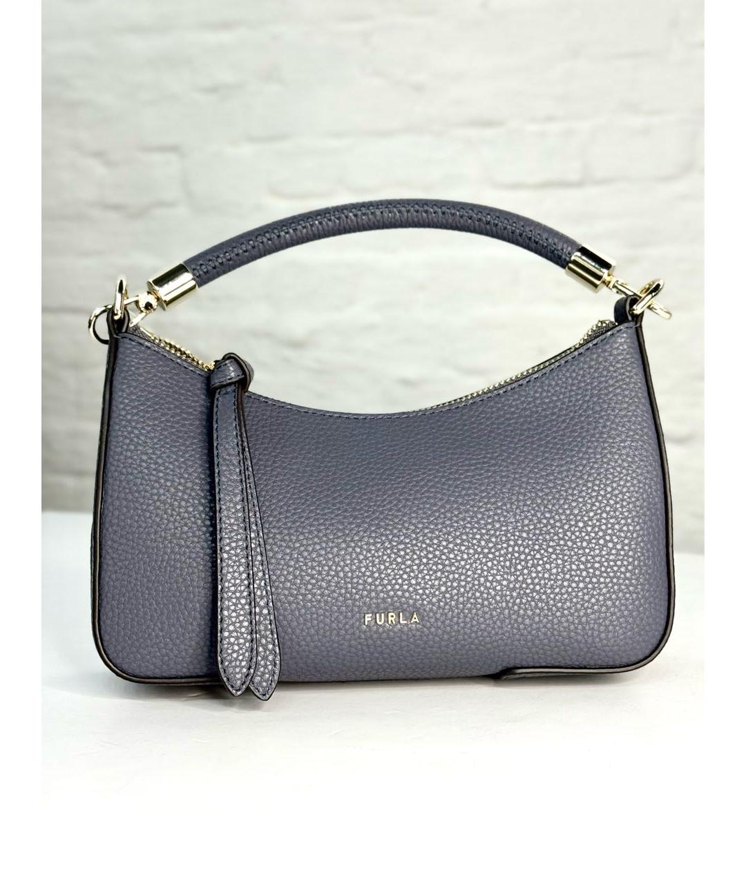 FURLA Темно-синяя кожаная сумка с короткими ручками, фото 9