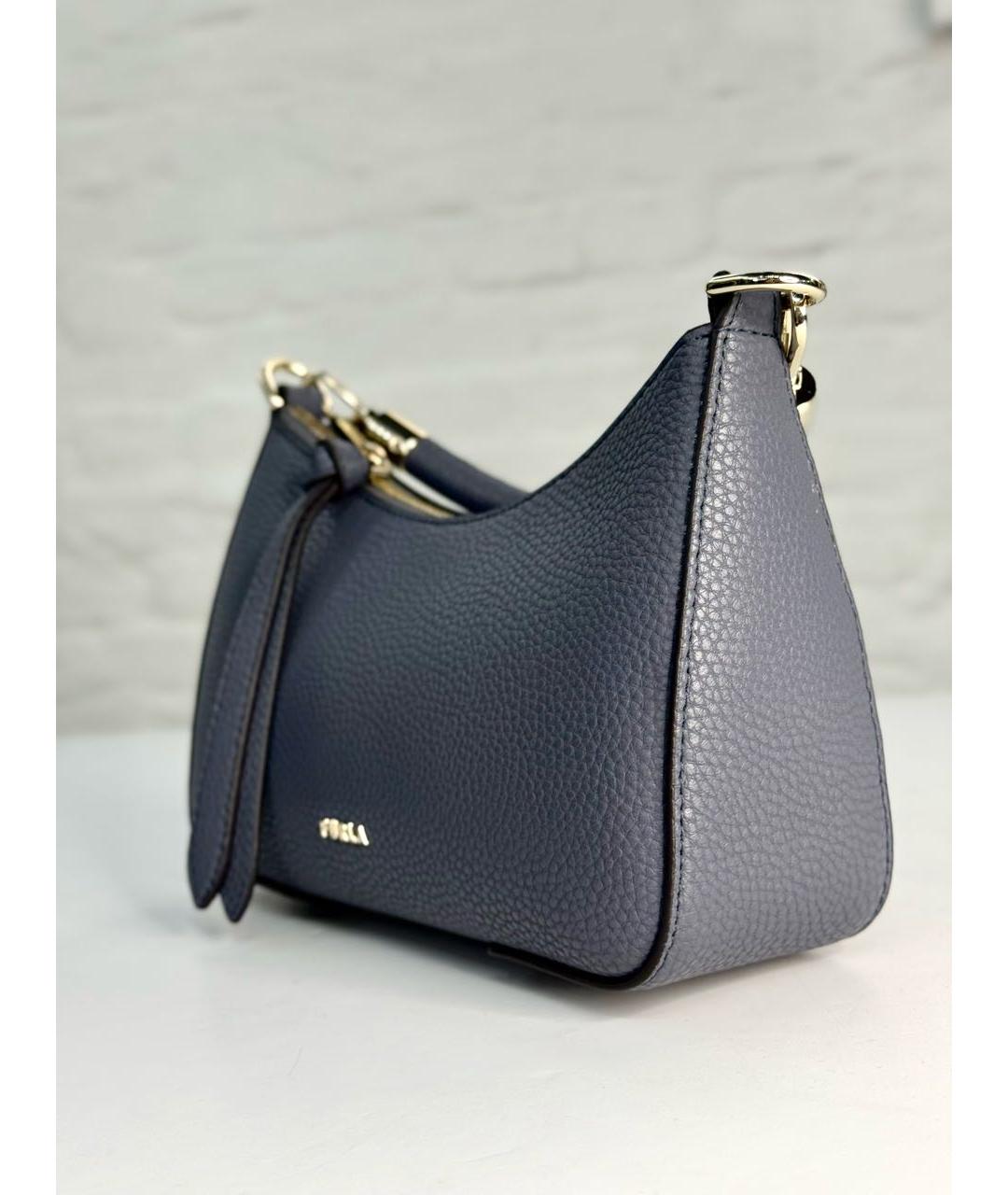 FURLA Темно-синяя кожаная сумка с короткими ручками, фото 5