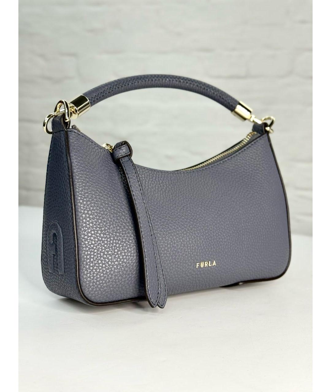 FURLA Темно-синяя кожаная сумка с короткими ручками, фото 8