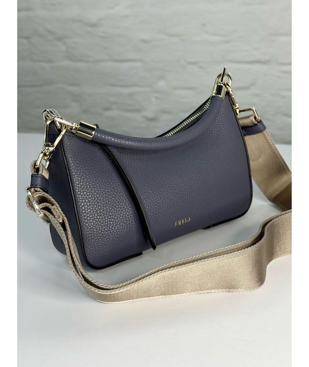 FURLA Темно-синяя кожаная сумка с короткими ручками, фото 6