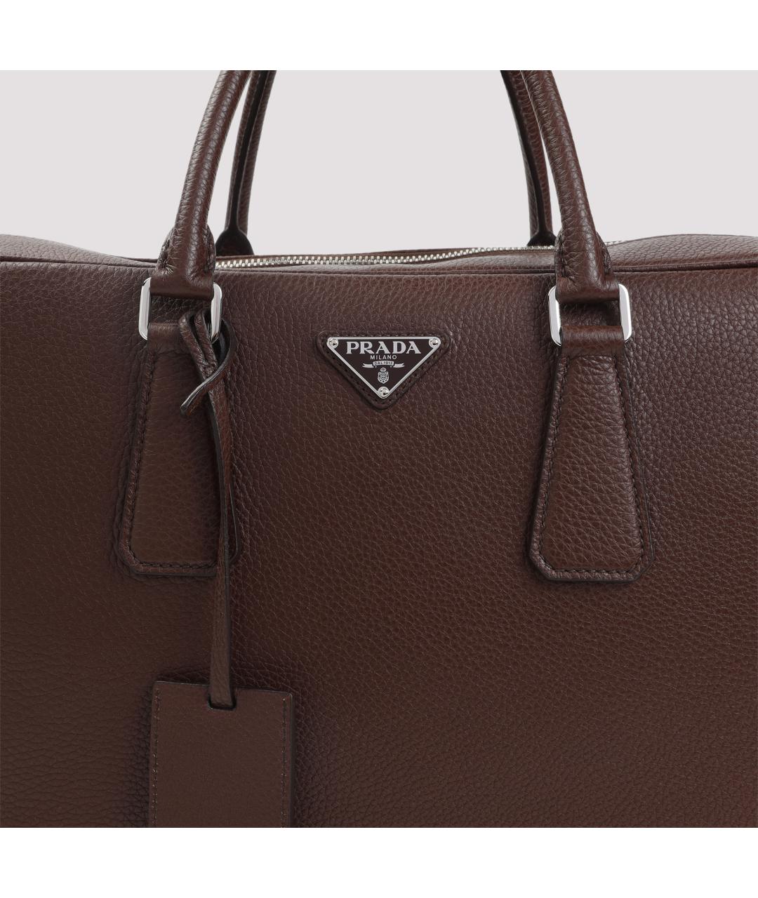 PRADA Коричневая кожаная сумка тоут, фото 6