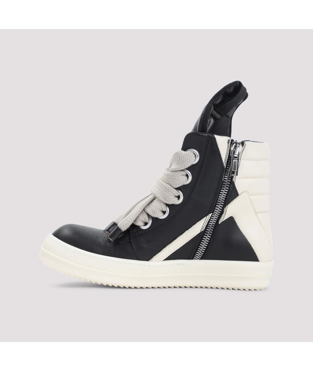 RICK OWENS Черные кожаные высокие кроссовки / кеды, фото 4