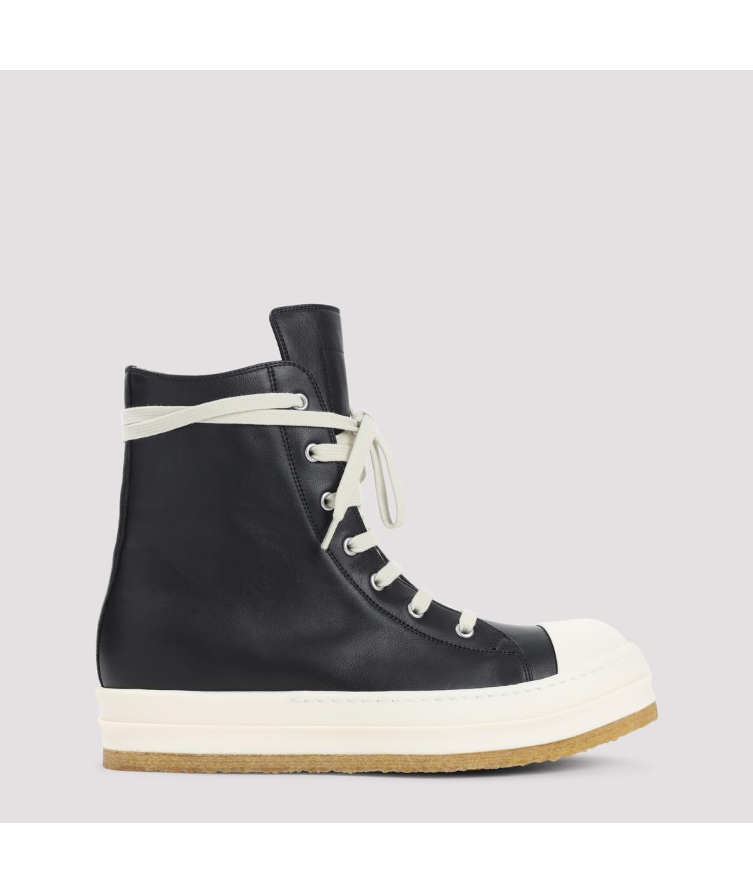 RICK OWENS Черные кожаные высокие кроссовки / кеды, фото 2