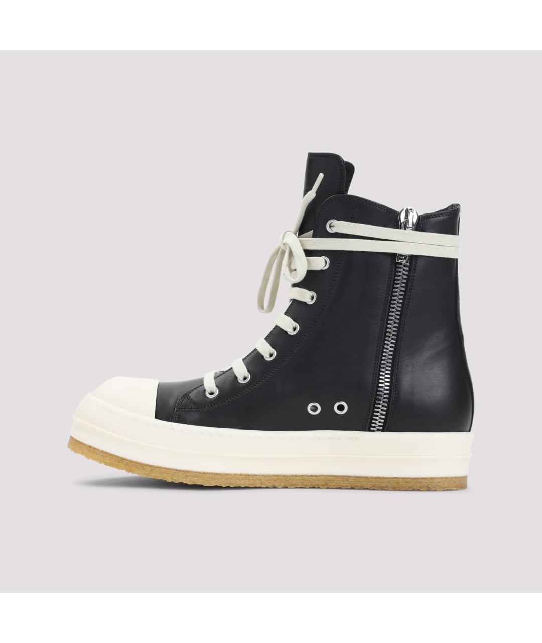 RICK OWENS Черные кожаные высокие кроссовки / кеды, фото 4