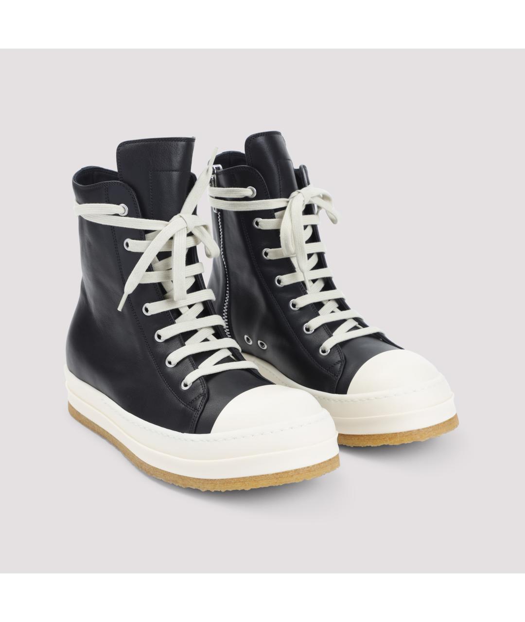 RICK OWENS Черные кожаные высокие кроссовки / кеды, фото 5