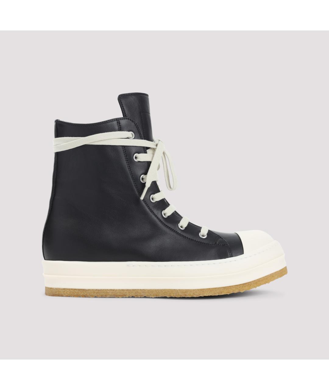 RICK OWENS Черные кожаные высокие кроссовки / кеды, фото 3