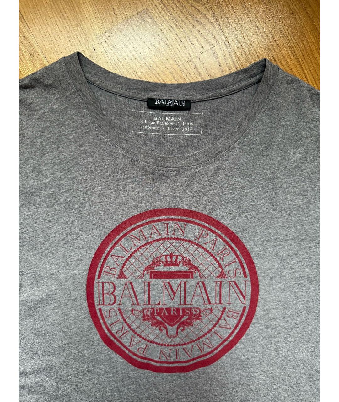 BALMAIN Серая хлопковая футболка, фото 3