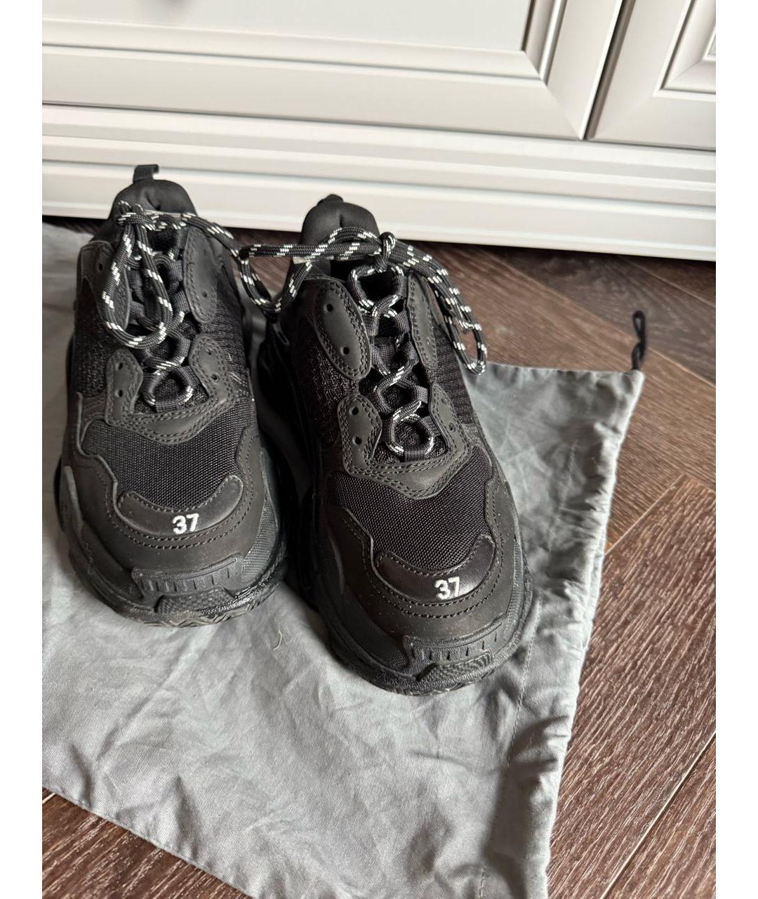 BALENCIAGA Черные кожаные кроссовки, фото 2