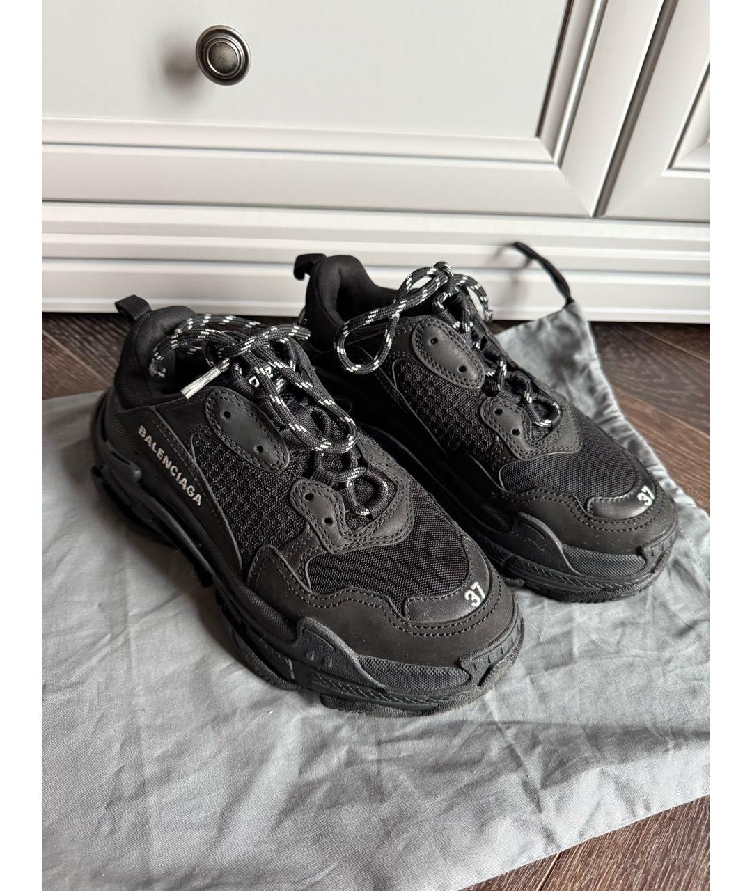 BALENCIAGA Черные кожаные кроссовки, фото 4