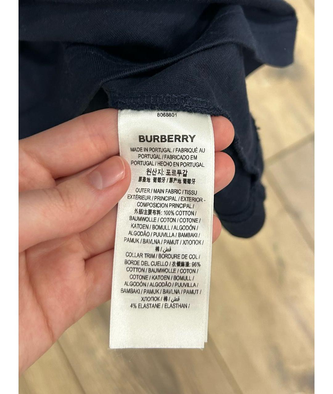 BURBERRY Темно-синяя хлопковая футболка, фото 5