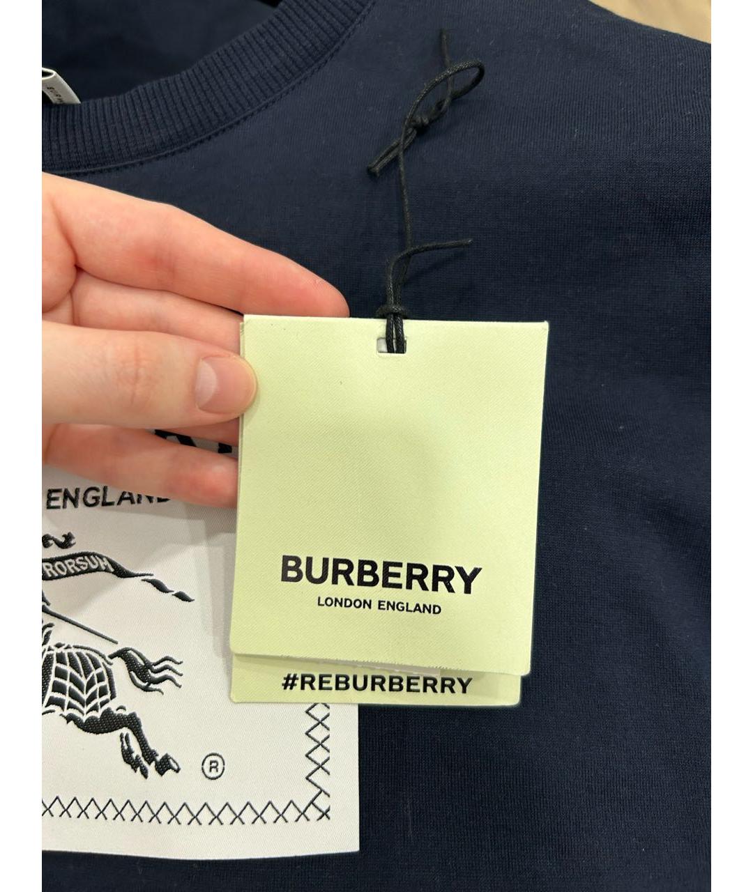 BURBERRY Темно-синяя хлопковая футболка, фото 6