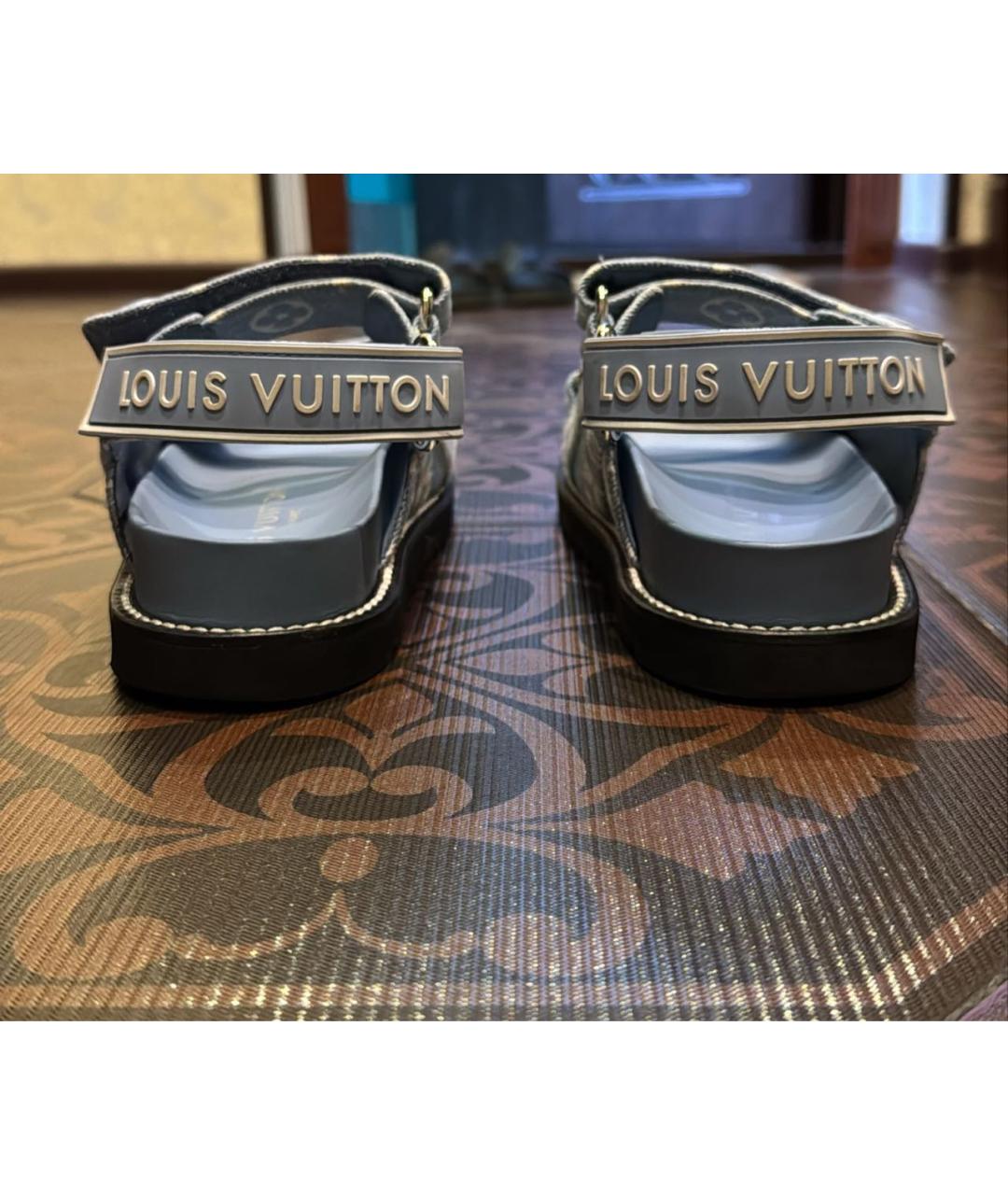 LOUIS VUITTON Голубые текстильные сандалии, фото 4