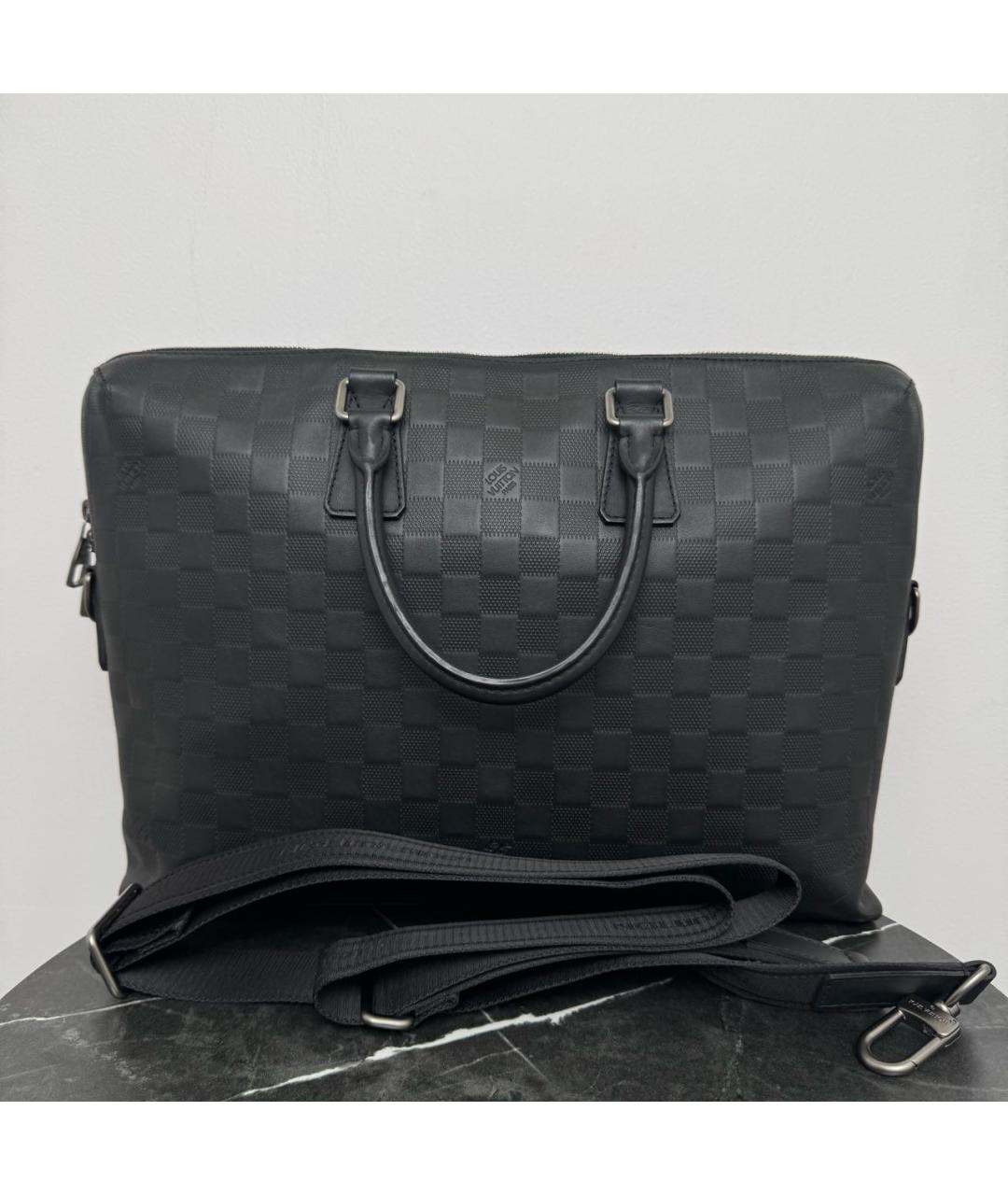 LOUIS VUITTON Черный кожаный портфель, фото 6