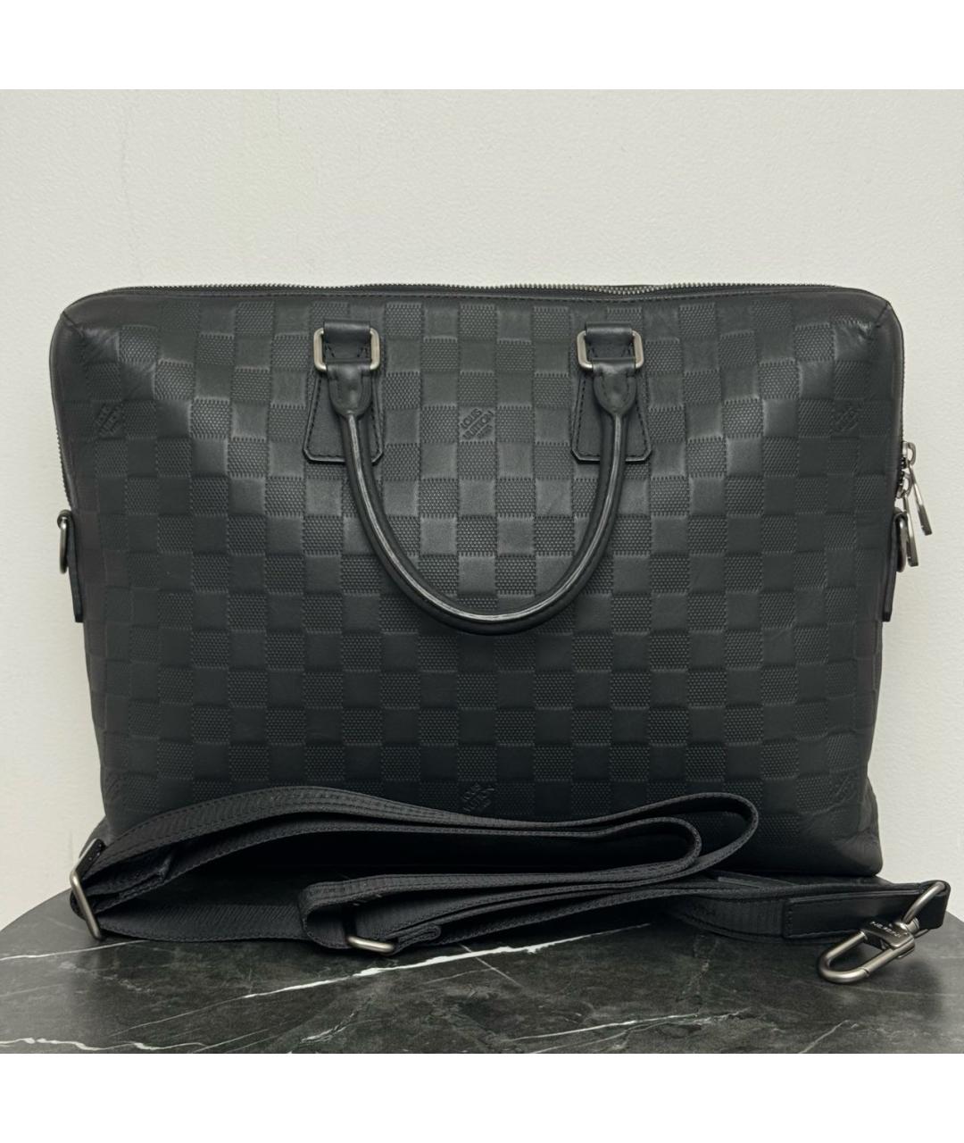 LOUIS VUITTON Черный кожаный портфель, фото 3