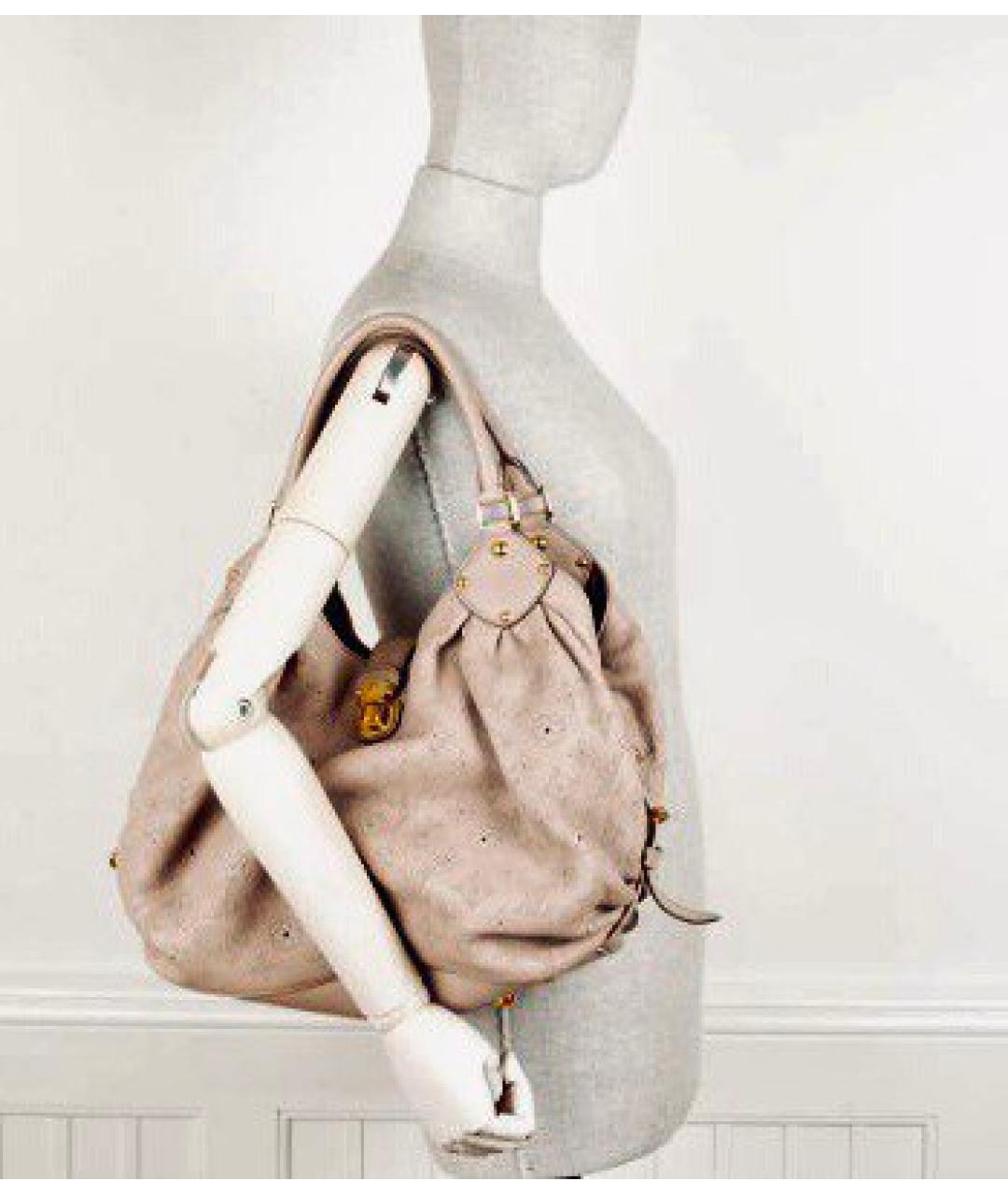 LOUIS VUITTON Бежевая кожаная сумка тоут, фото 7