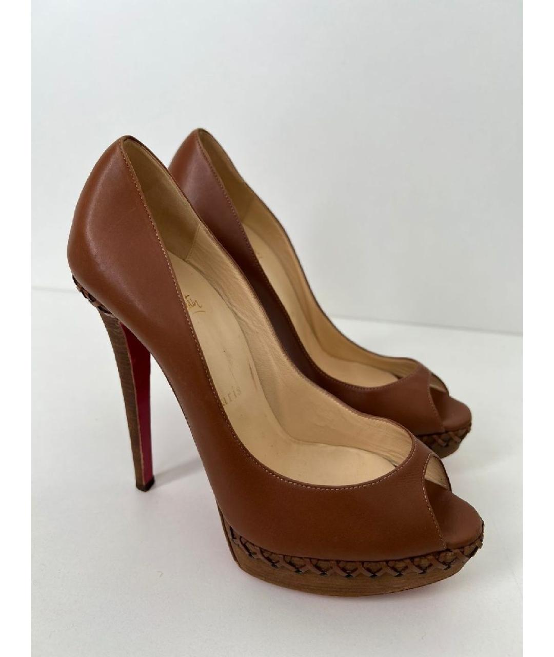 CHRISTIAN LOUBOUTIN Коричневые кожаные туфли, фото 3