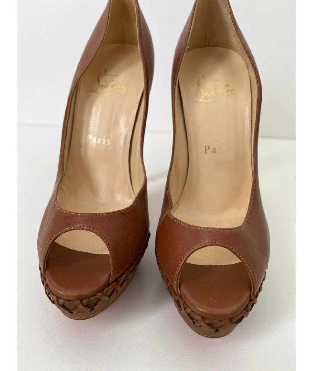 CHRISTIAN LOUBOUTIN Коричневые кожаные туфли, фото 2
