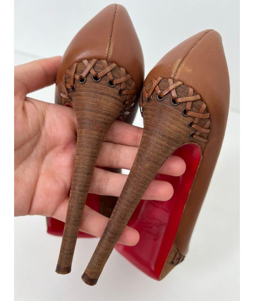 CHRISTIAN LOUBOUTIN Коричневые кожаные туфли, фото 4