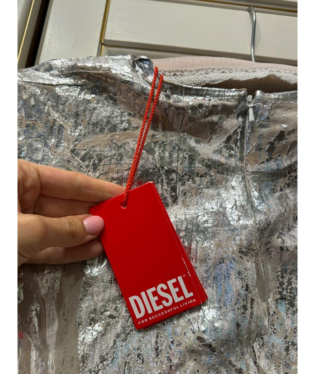 DIESEL Серебряное хлопковое вечернее платье, фото 7