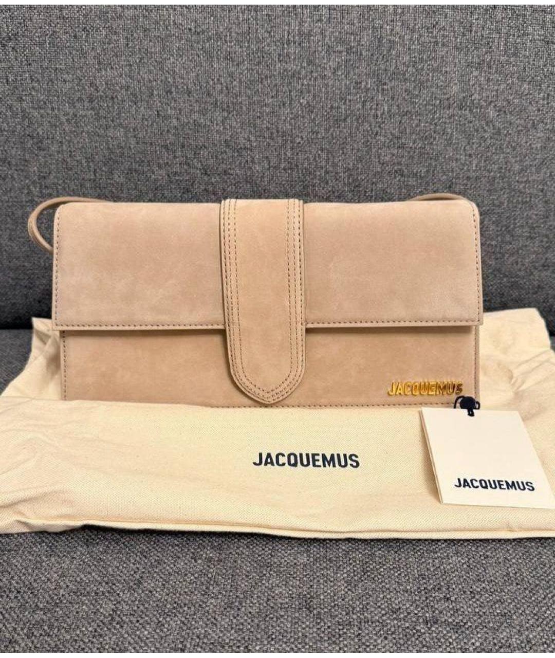 JACQUEMUS Бежевая замшевая сумка с короткими ручками, фото 5
