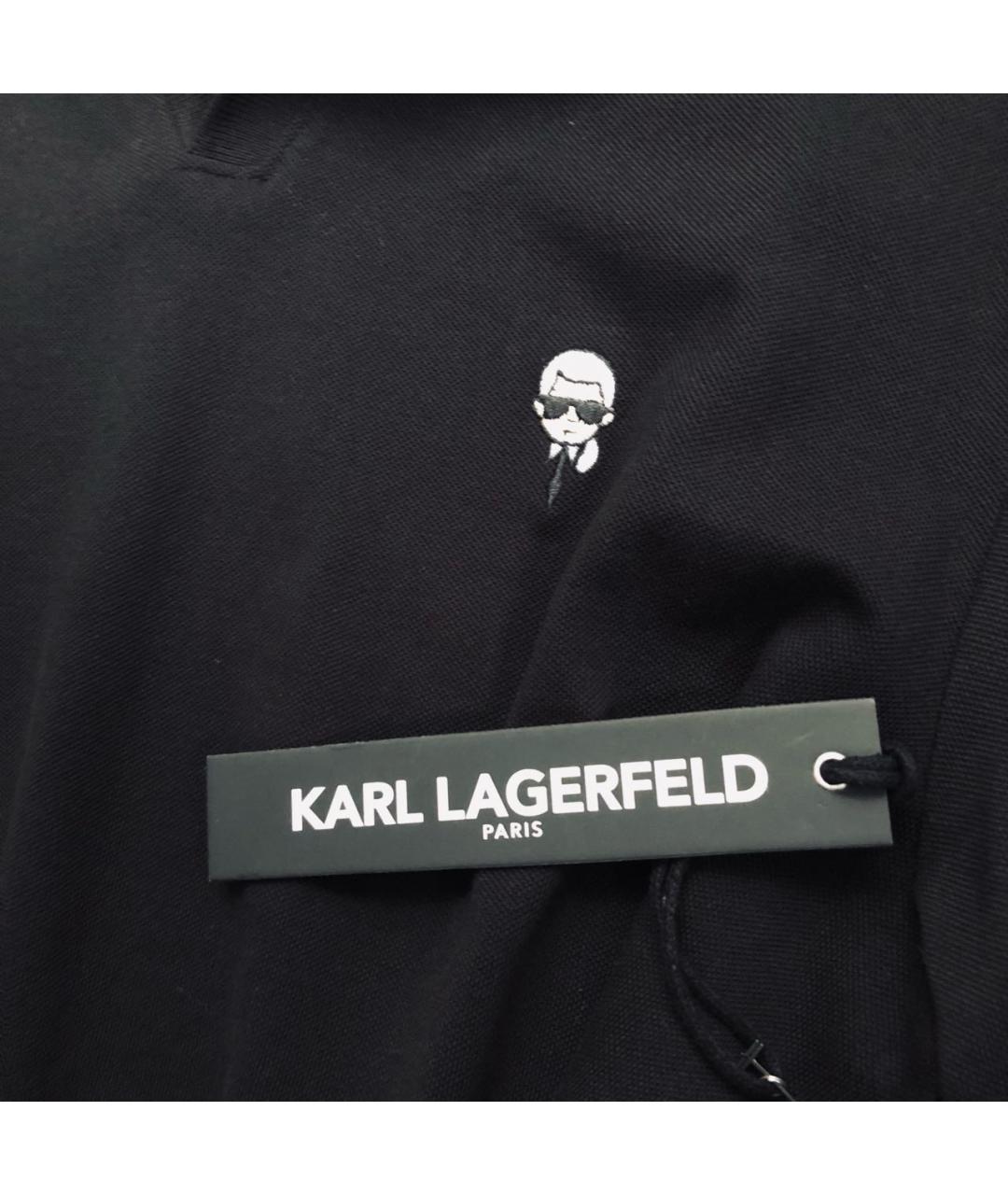 KARL LAGERFELD Черное хлопковое поло с коротким рукавом, фото 3