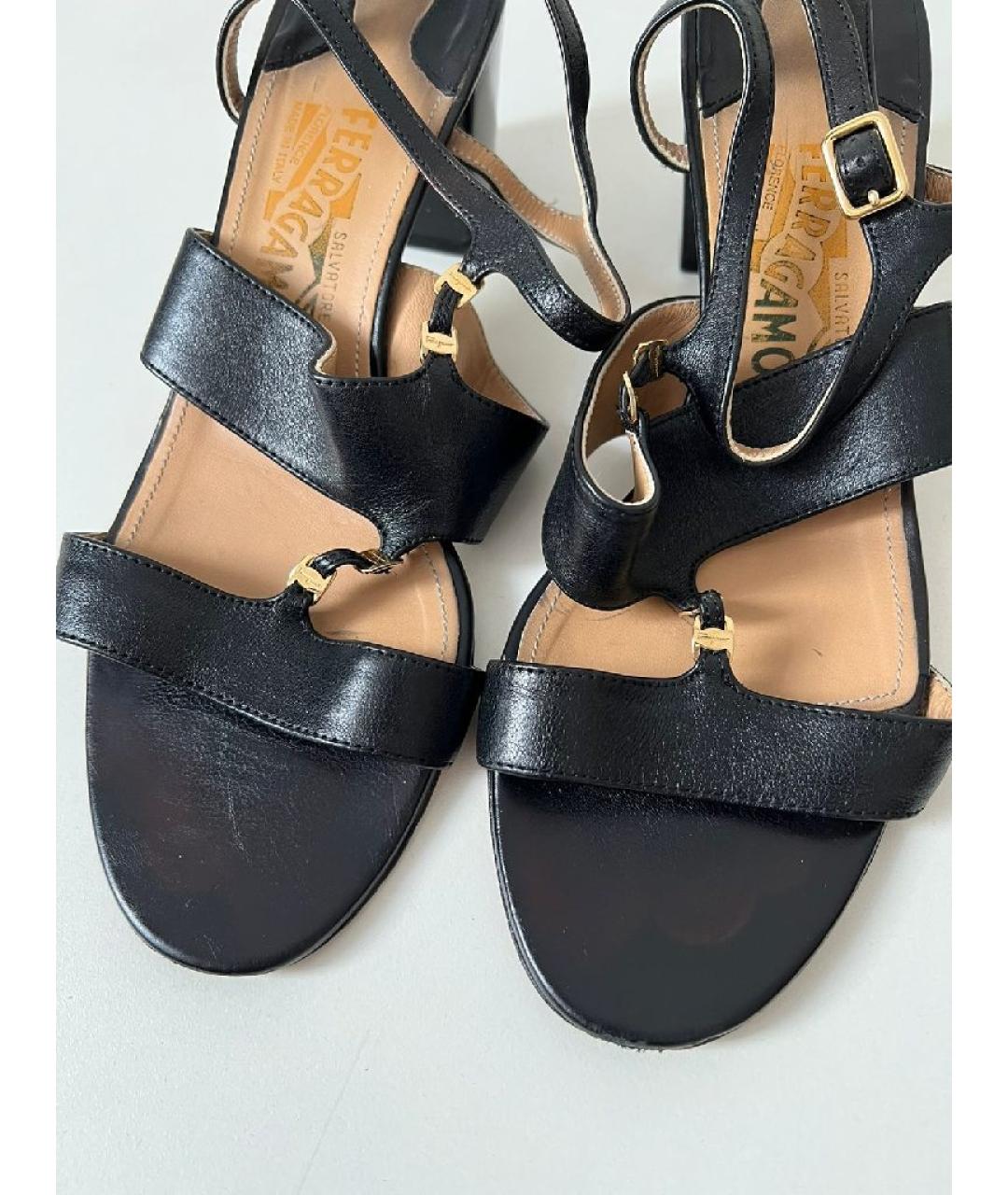 FERRAGAMO Черные кожаные босоножки, фото 2