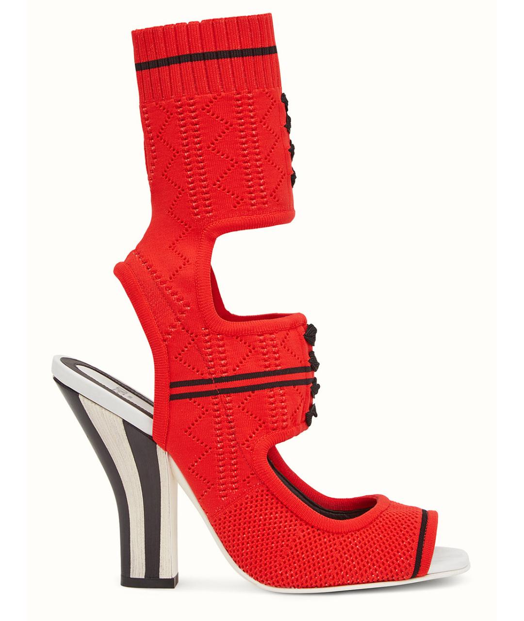FENDI Бордовые текстильные босоножки, фото 10