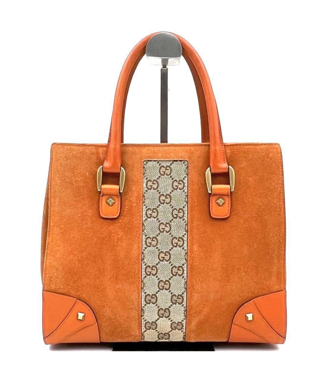 GUCCI Оранжевая замшевая сумка с короткими ручками, фото 6