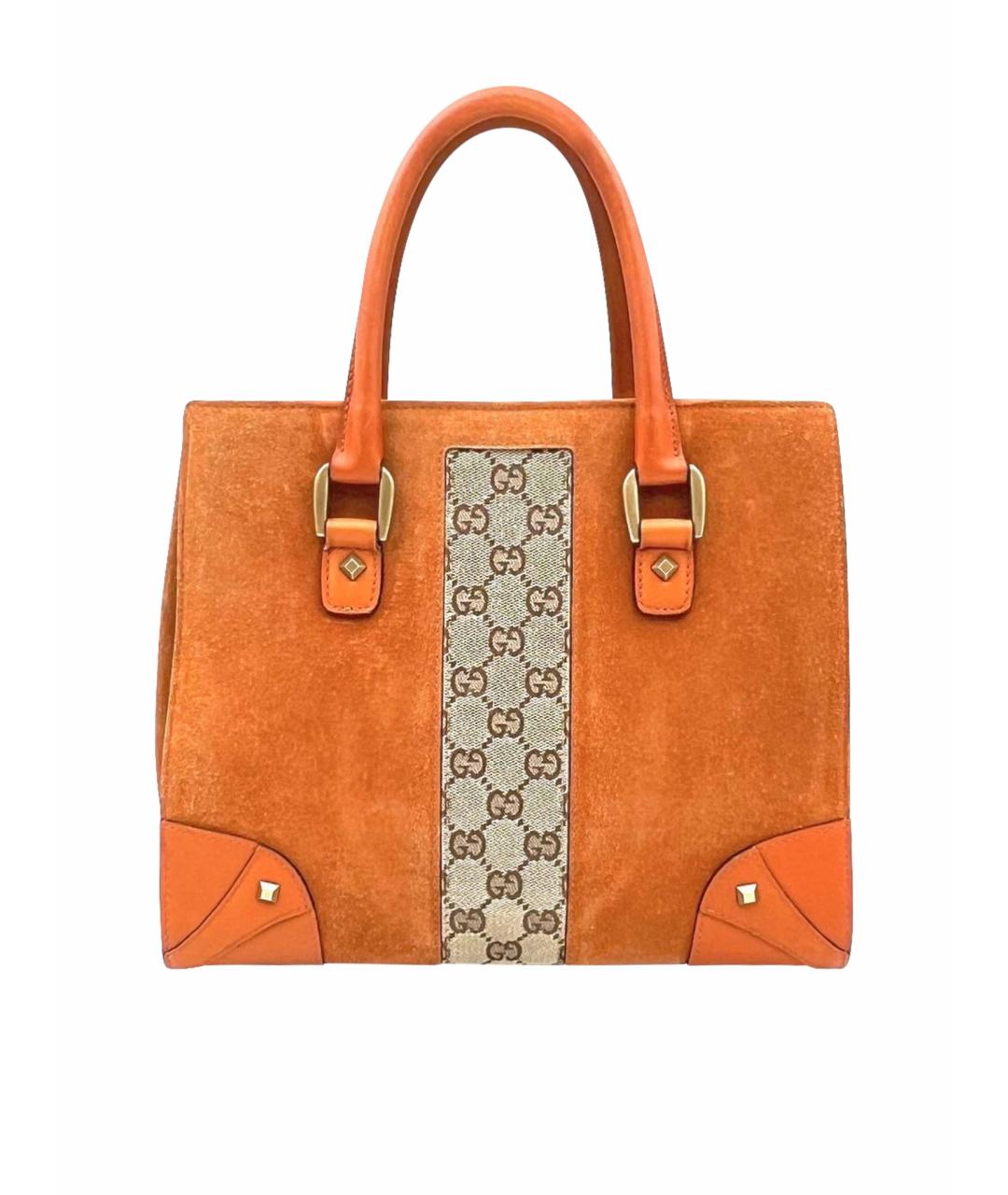 GUCCI Оранжевая замшевая сумка с короткими ручками, фото 1